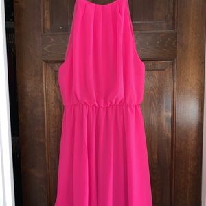 Bright pink fit and flare skater dress! Super cute